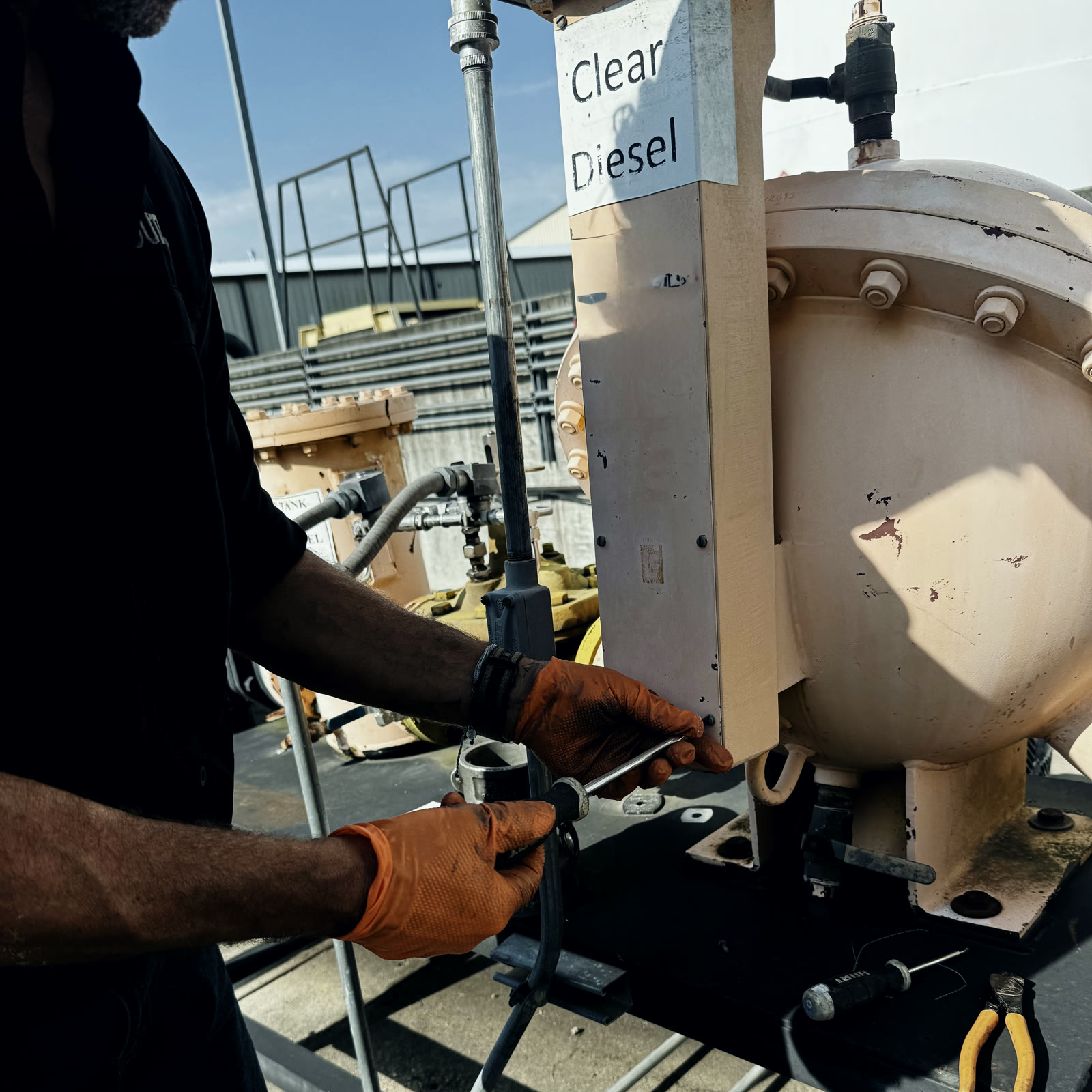 Southfield Services technician servicing a Clear Diesel meter assembly